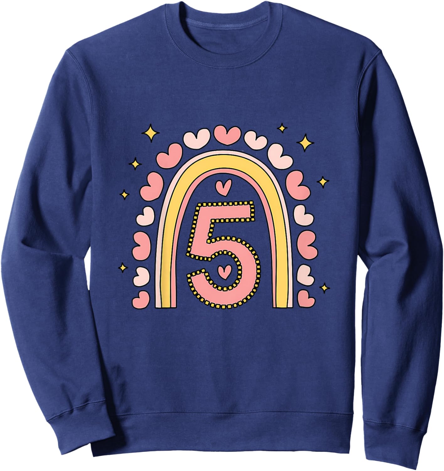 Kids Cute Rainbow Birthday Design 5th Birthday Girl Sweatshirt - Sweatshirt | Navy