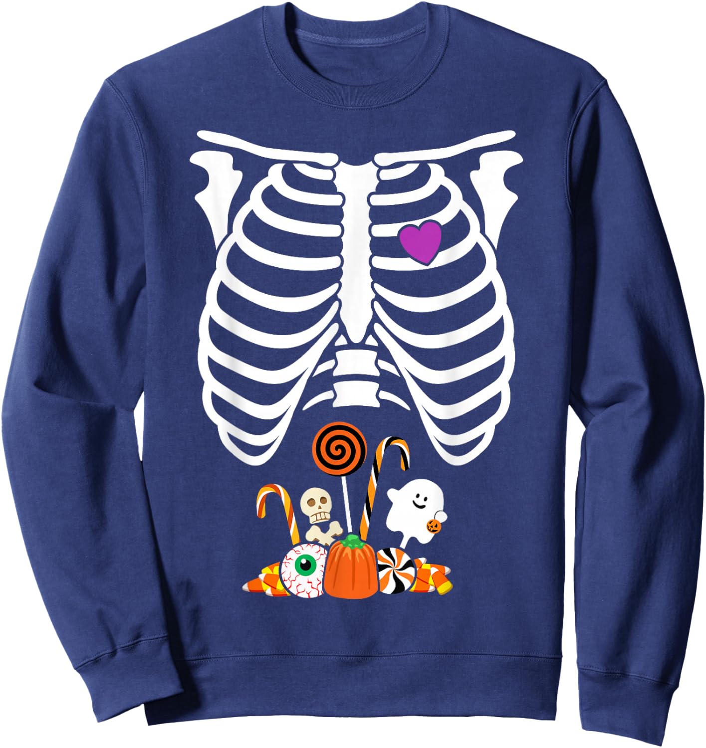 Halloween Candy Skeleton Rib Cage X-Ray Funny Sweatshirt - Sweatshirt | Navy