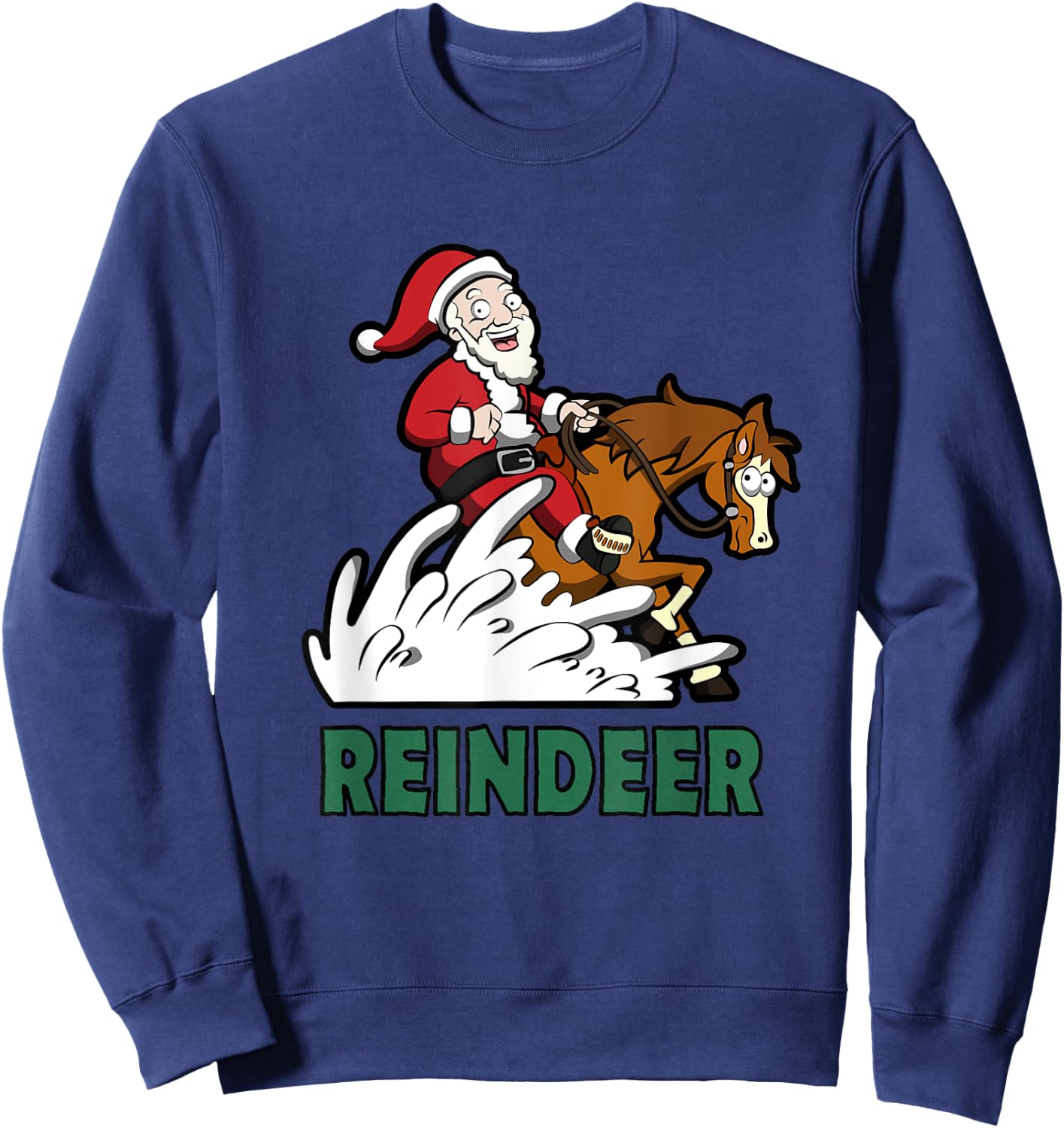 Reindeer Santa on a Reining Horse Sweatshirt - Sweatshirt | Navy