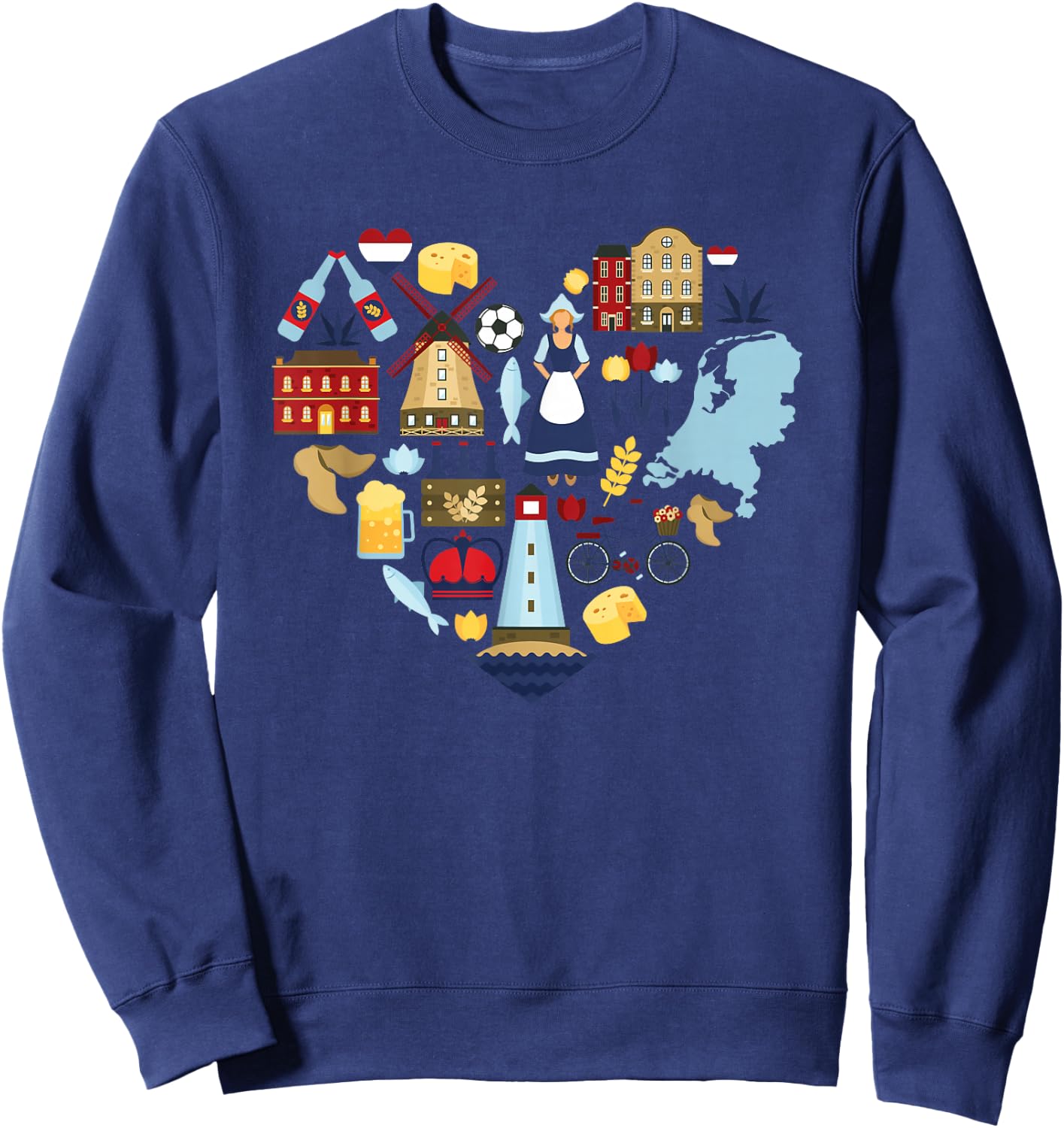 Netherlands Heart Tulips Windmill Canal Dutch Delight Sweatshirt - Sweatshirt | Navy