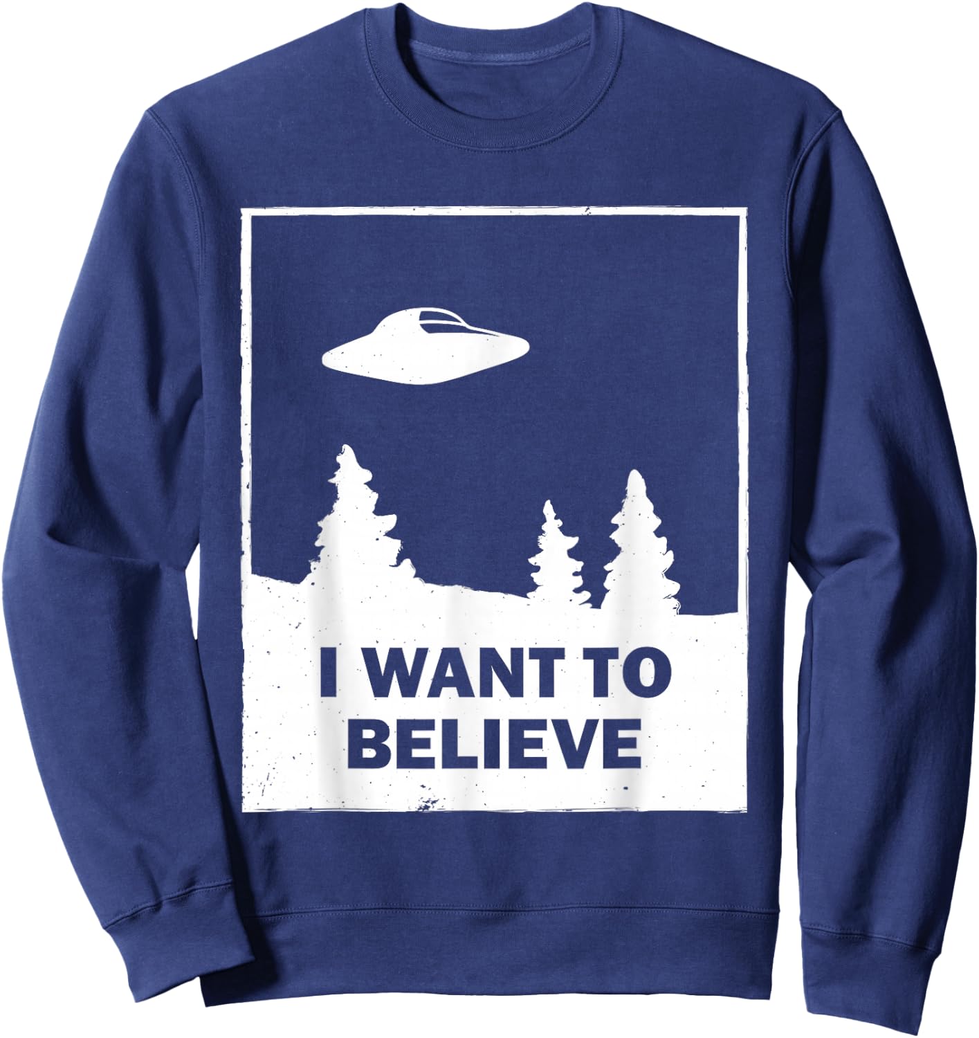Vintage White I Want To Believe UFO Sweatshirt - Sweatshirt | Navy