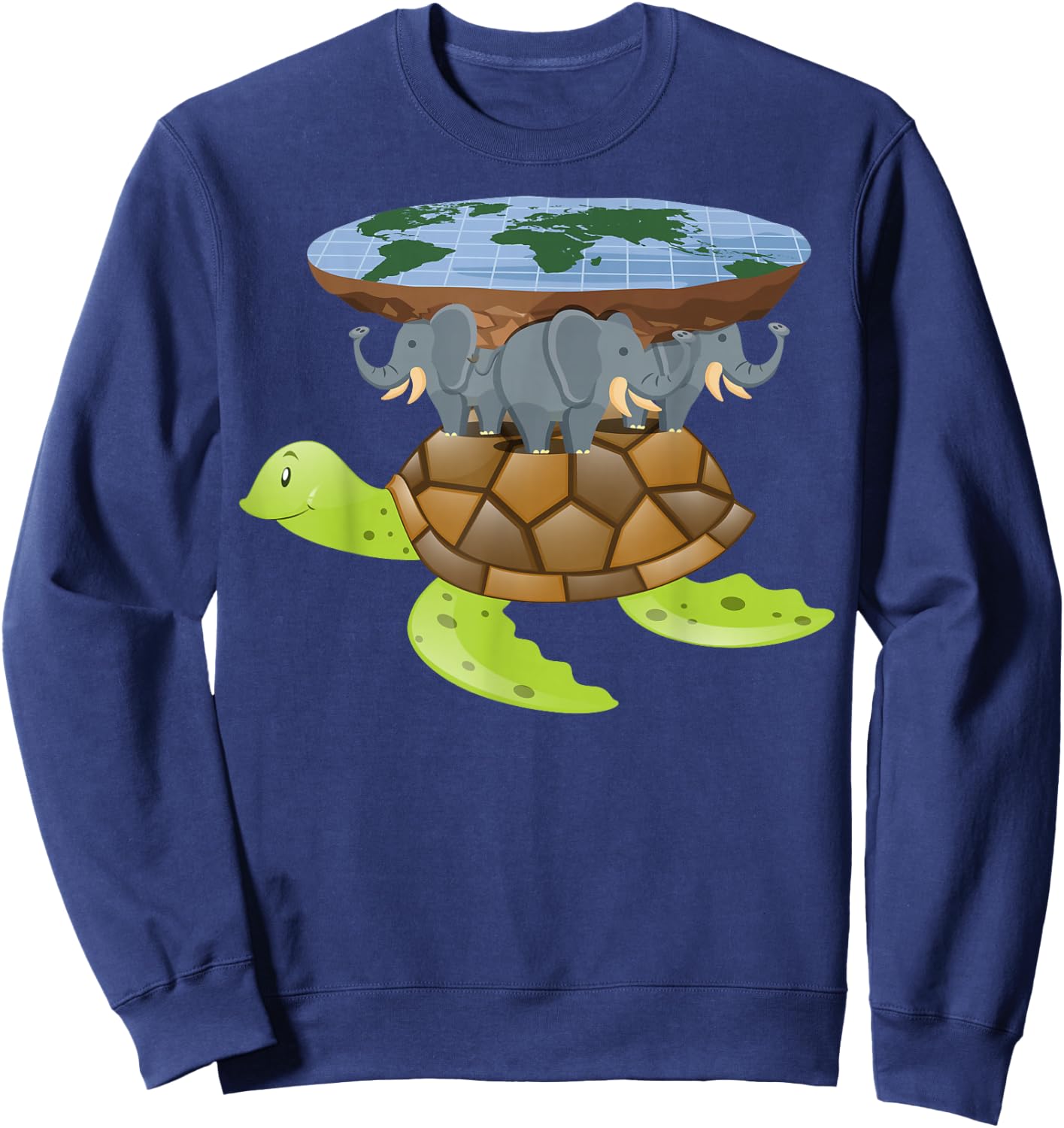 Flat Earth Turtle Disk World Gift Design Idea Sweatshirt - Sweatshirt | Navy