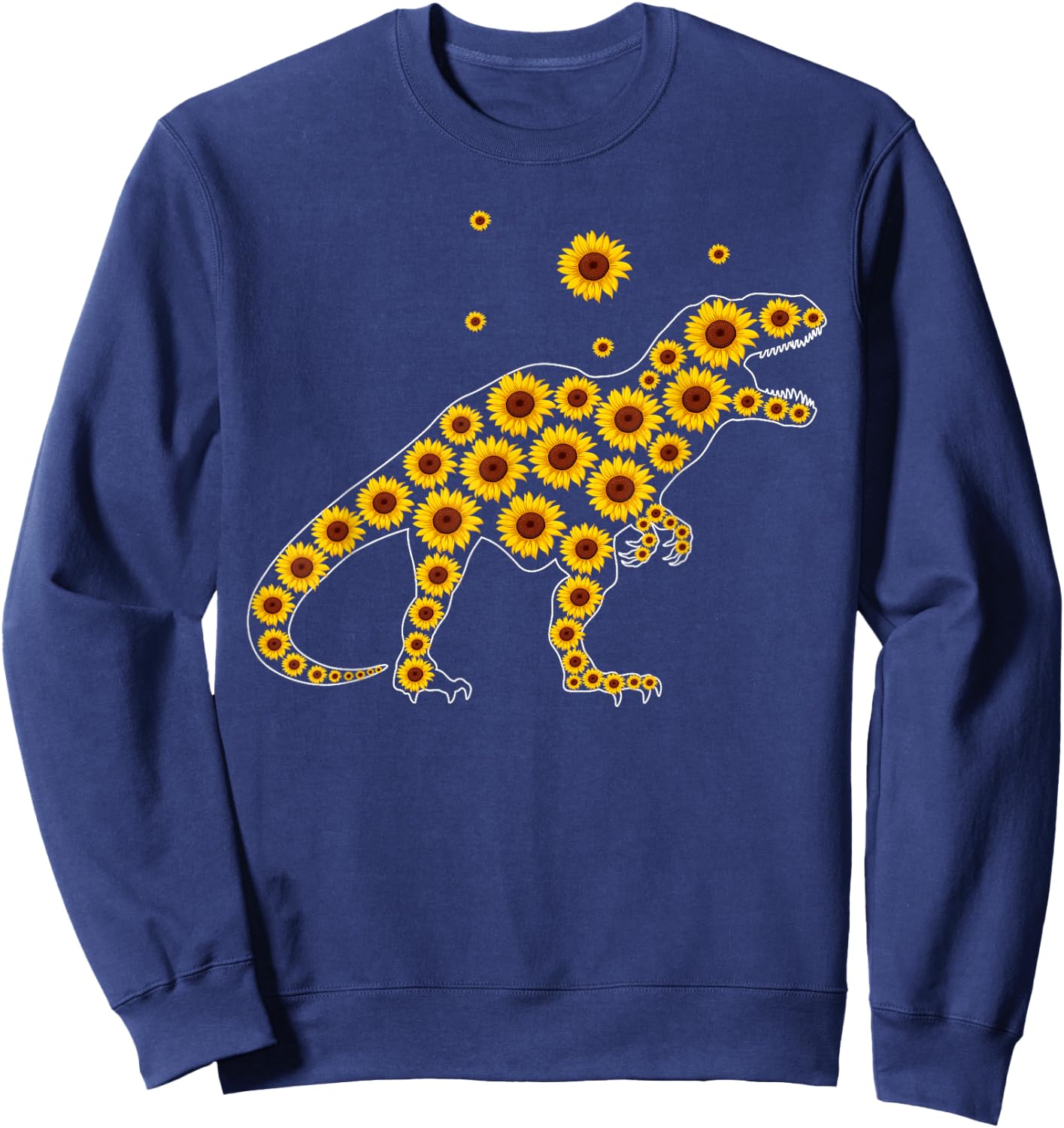 Sunshine Dinosaurs T-rex Sunflower Rex Sun Flower dinosaur Sweatshirt - Sweatshirt | Navy