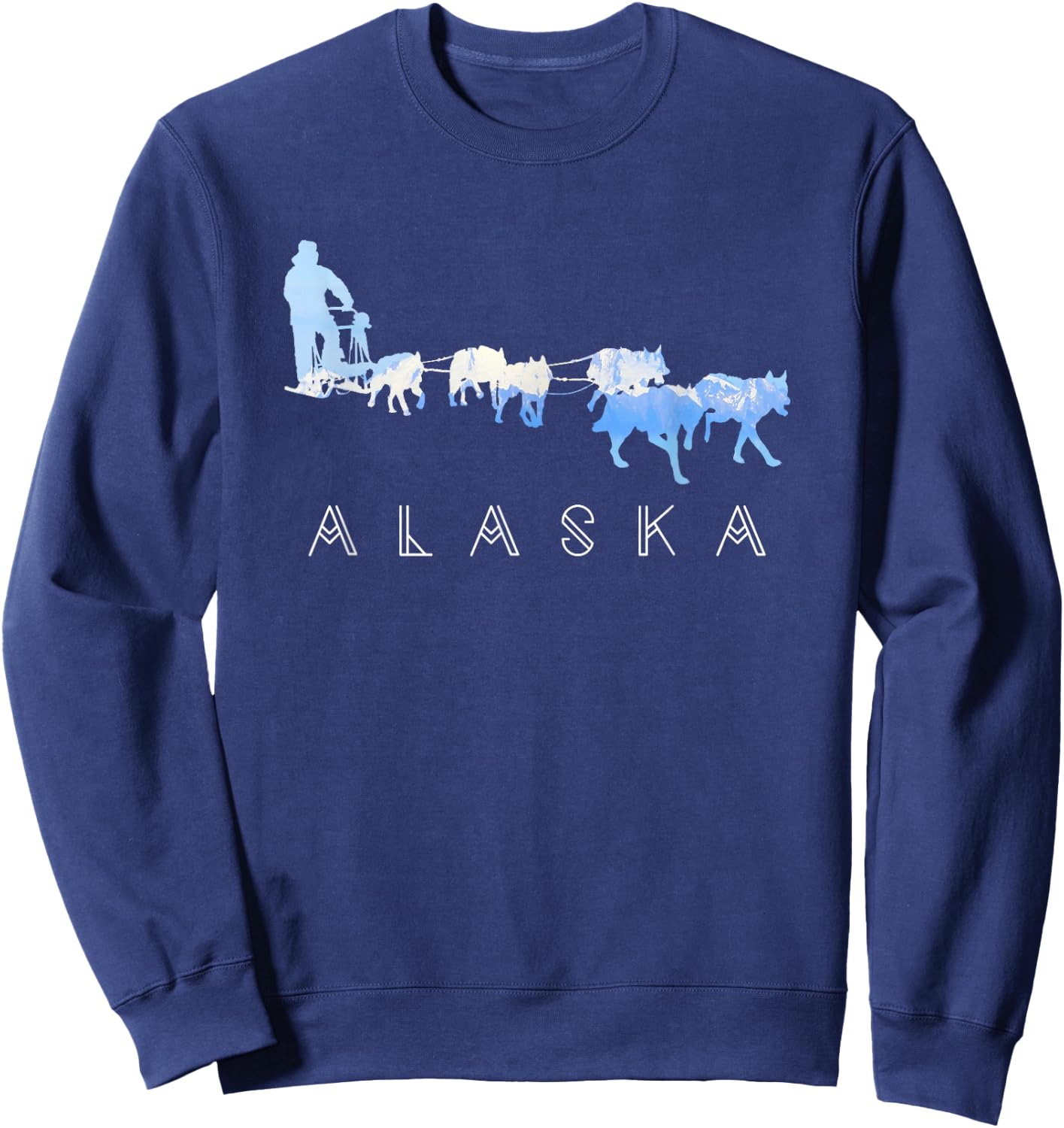 Alaska Sled Dogs Mushing - Sled Dog Team Snow Mountain Scene Sweatshirt - Sweatshirt | Navy