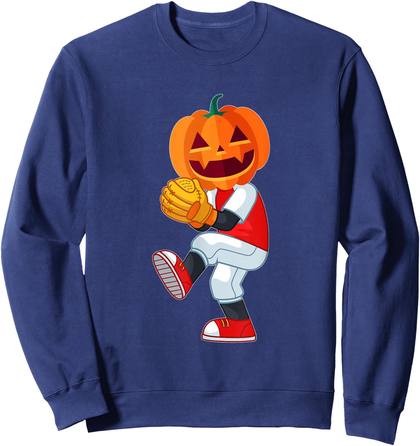 Halloween Baseball Pitcher Pumpkin Head Scary Gift Sweatshirt - Sweatshirt | Navy