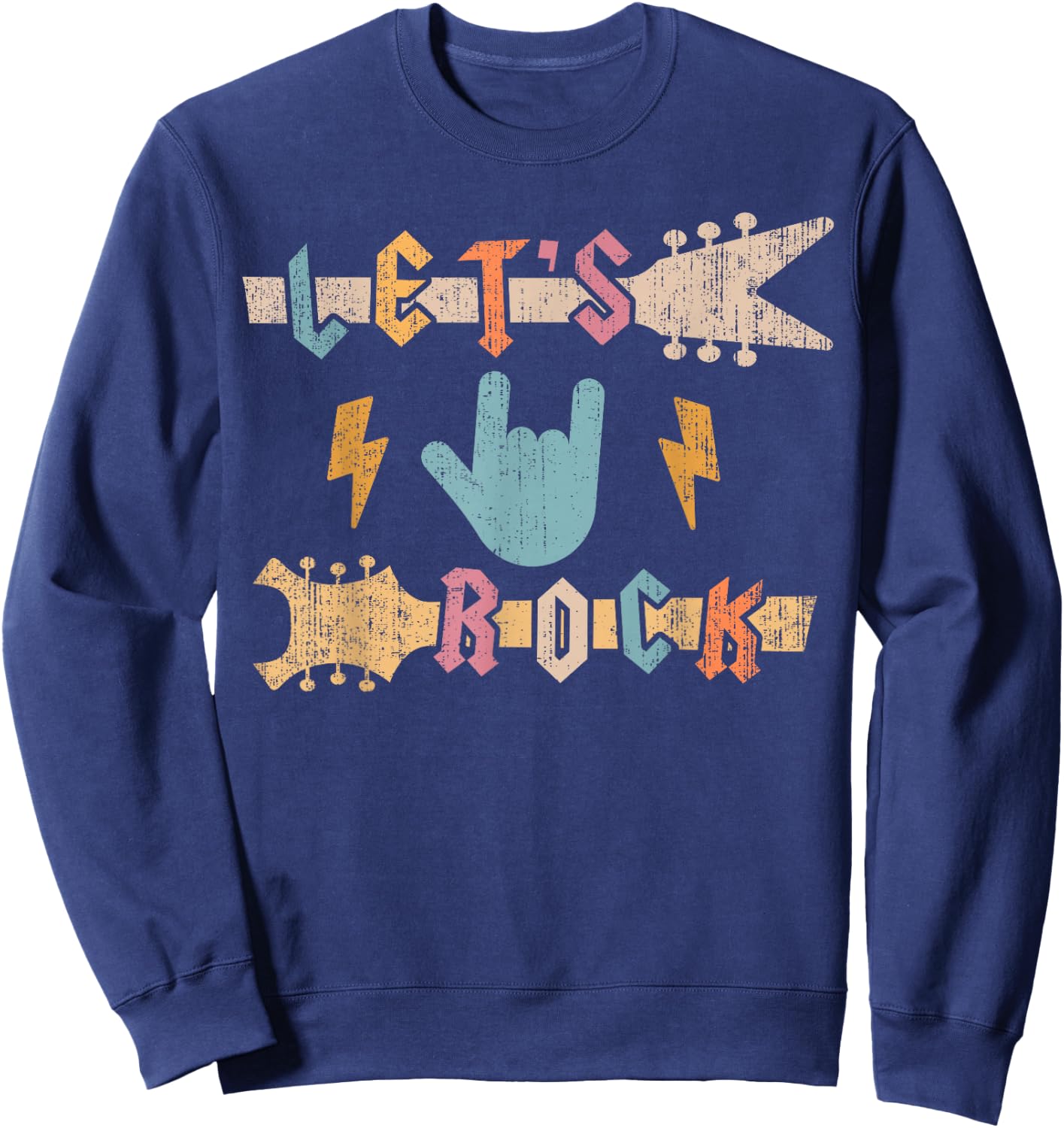 Let's Rock Guitar Vintage Rock and Roll Kids Boys Girls Sweatshirt - Sweatshirt | Navy