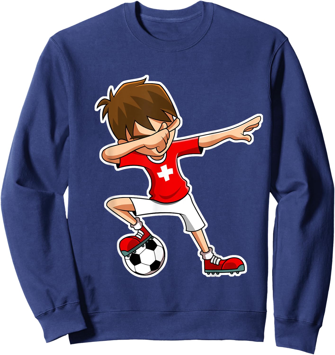 Dabbing Soccer Boy Switzerland Shirt, Swiss Flag Jersey Sweatshirt - Sweatshirt | Navy