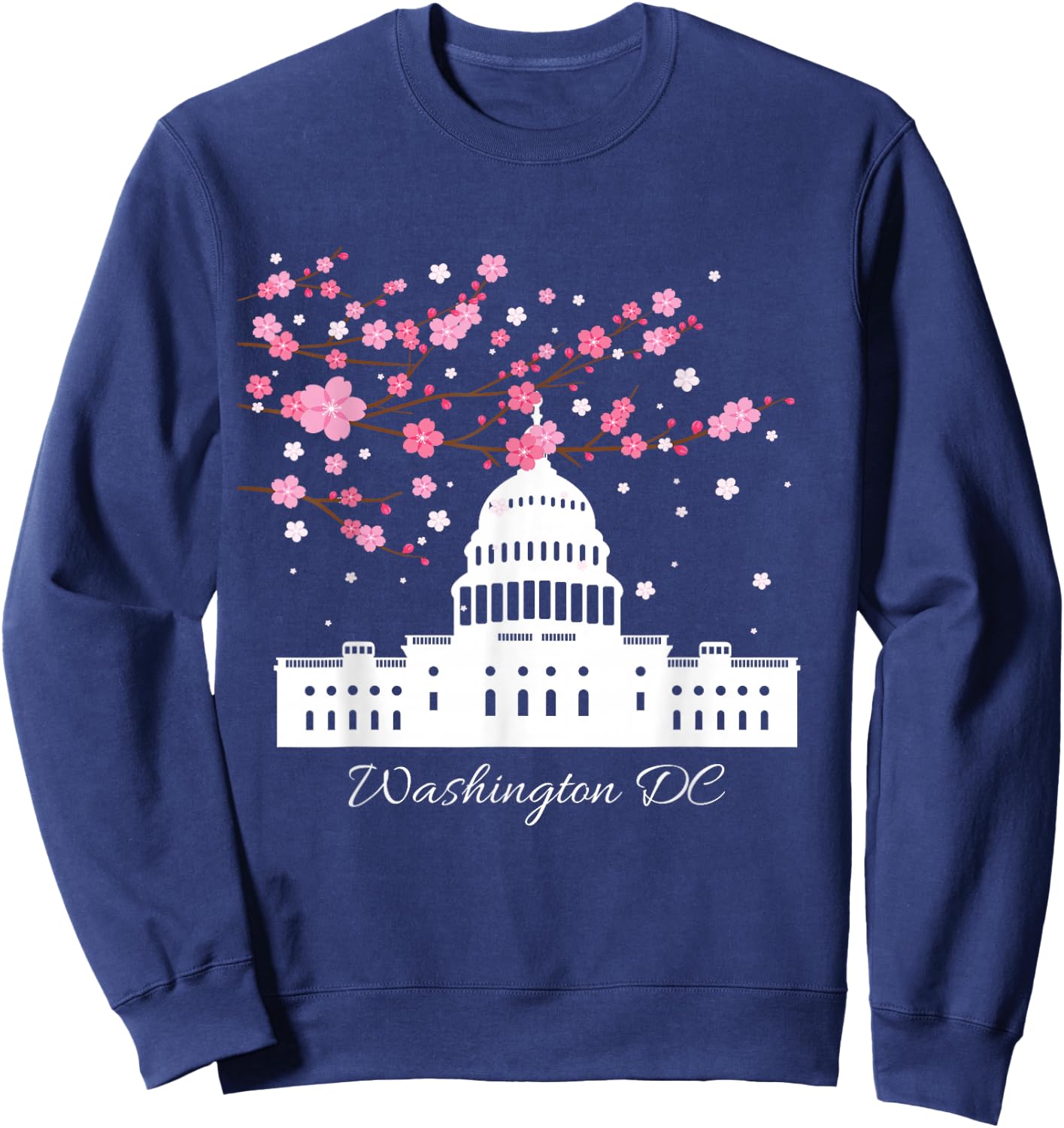 Washington DC Capitol Building Cherry Blossom Trees Sweatshirt - Sweatshirt | Navy