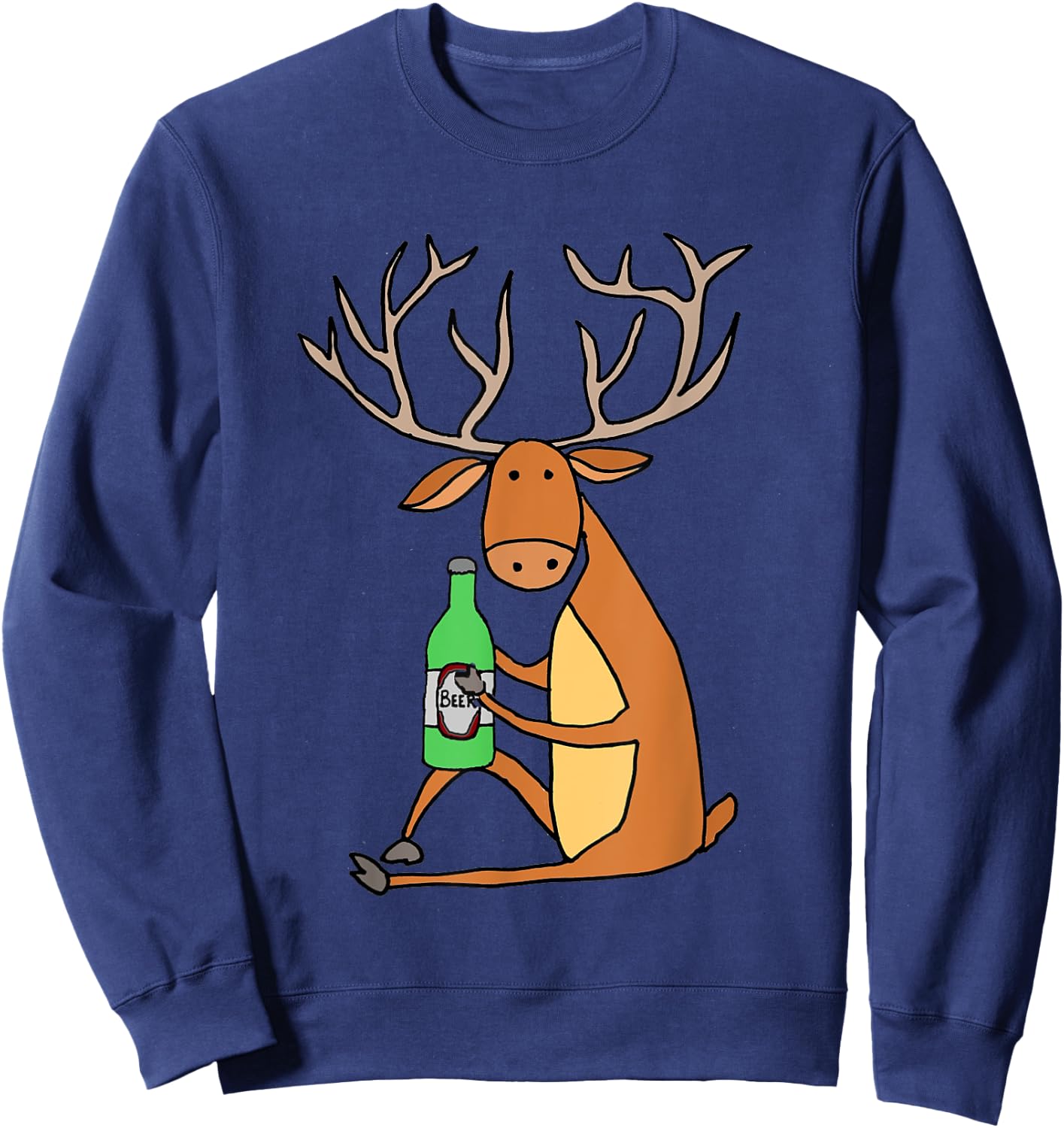 Smilemoretees Funny Stag Deer Drinking Beer Sweatshirt - Sweatshirt | Navy