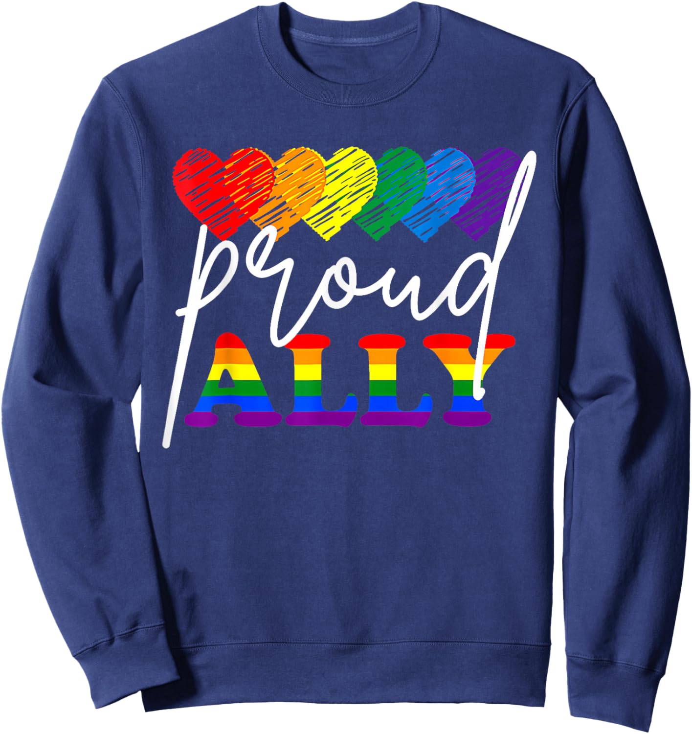 LGBTQ Hearts Gay Pride Month Lgbt Ally Proud Rainbow Flag Sweatshirt - Sweatshirt | Navy