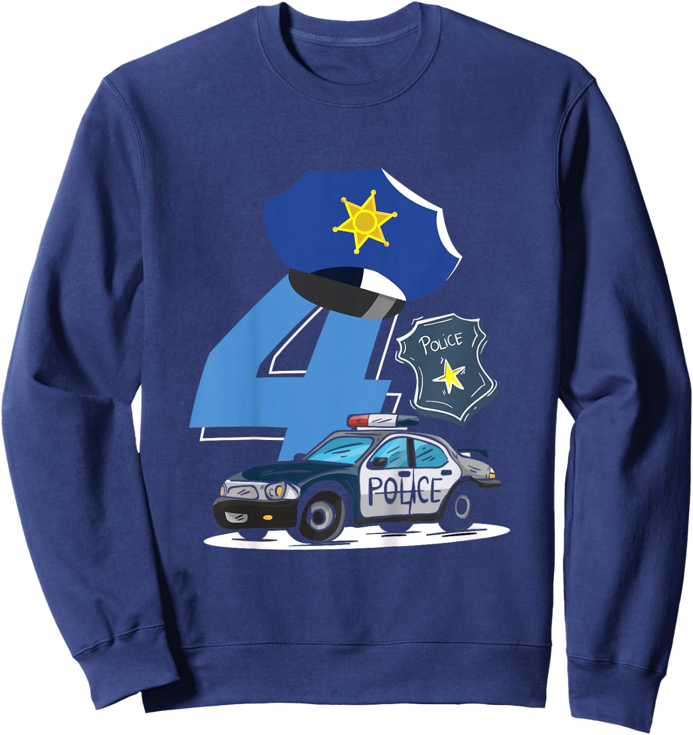 Kids 4th Birthday Police Car Policeman Costume Sweatshirt - Sweatshirt | Navy
