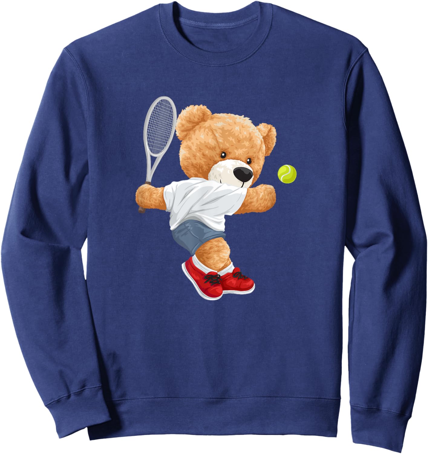 Cool Teddy Bear Playing Tennis Illustration Graphic Designs Sweatshirt - Sweatshirt | Navy