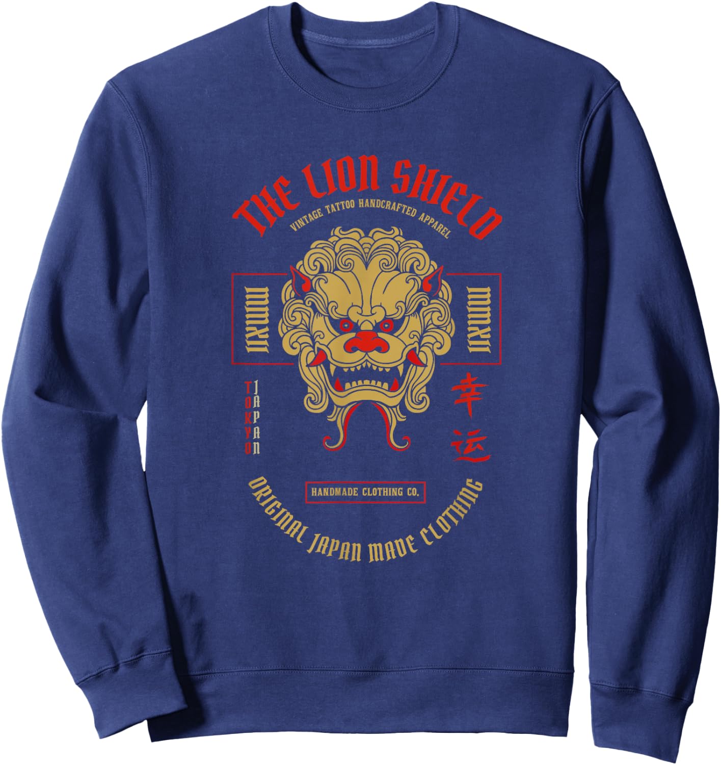 Traditional Japanese Shi Shi Lion Mask Asian Kanji Symbols Sweatshirt - Sweatshirt | Navy