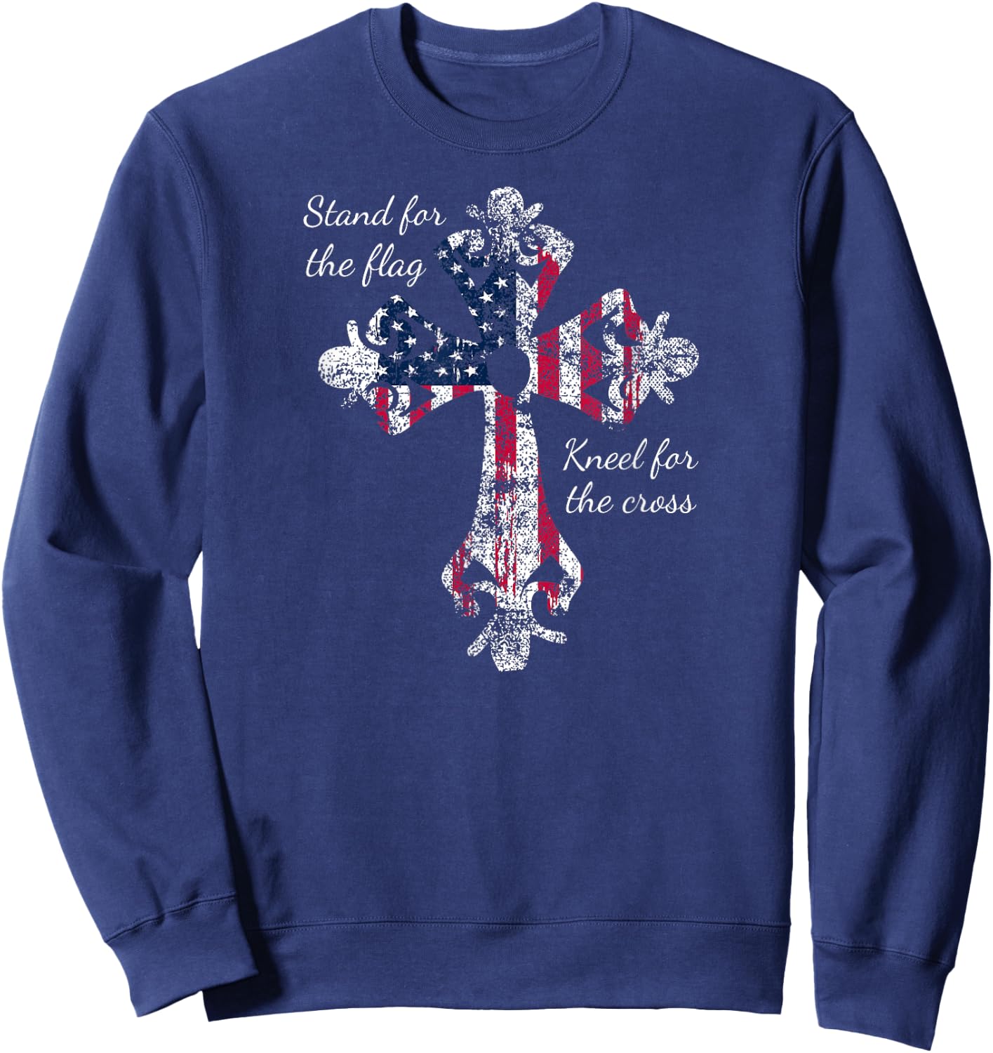 Stand for the Flag Kneel for the Cross Proud Patriotic USA Kids Men Sweatshirt - Sweatshirt | Navy