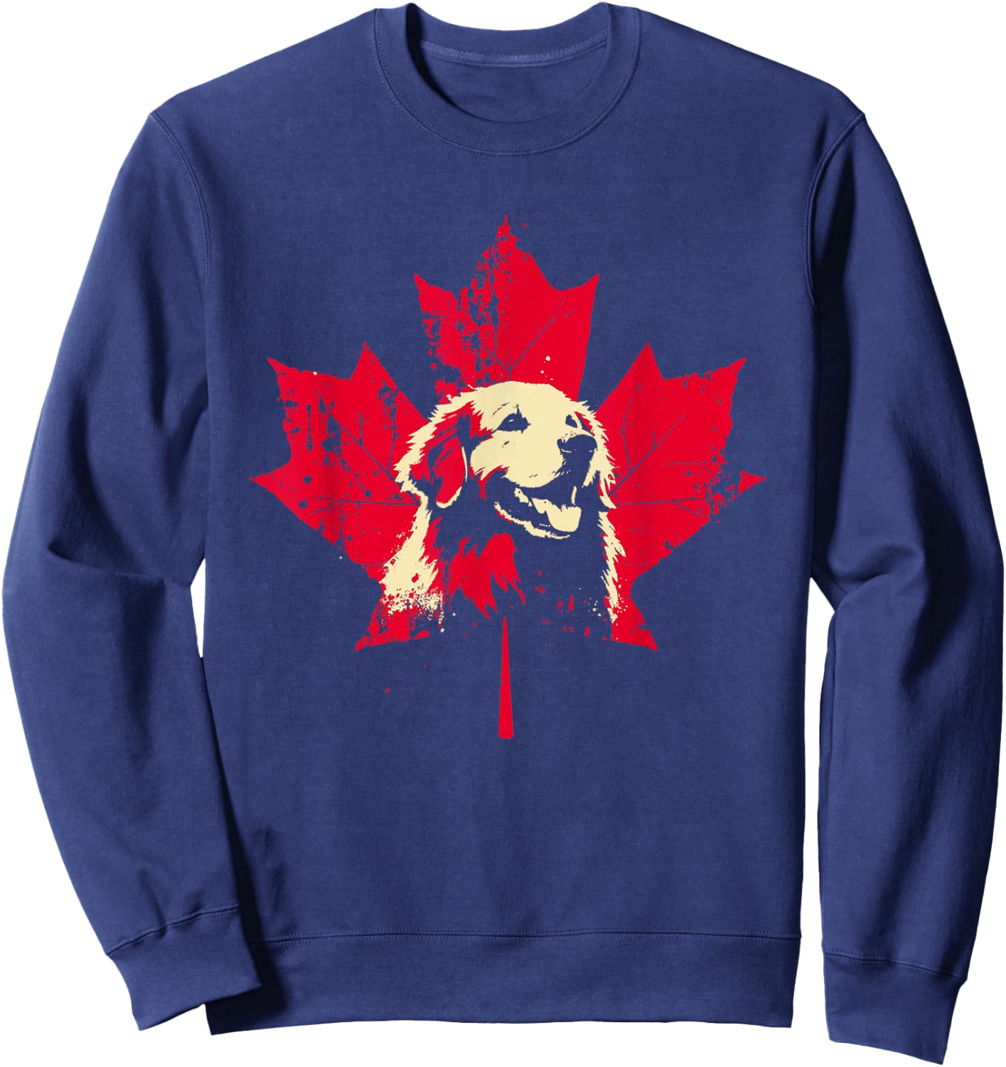 Golden Retriever Maple Leaf - Vintage Canadian Goldie Sweatshirt - Sweatshirt | Navy
