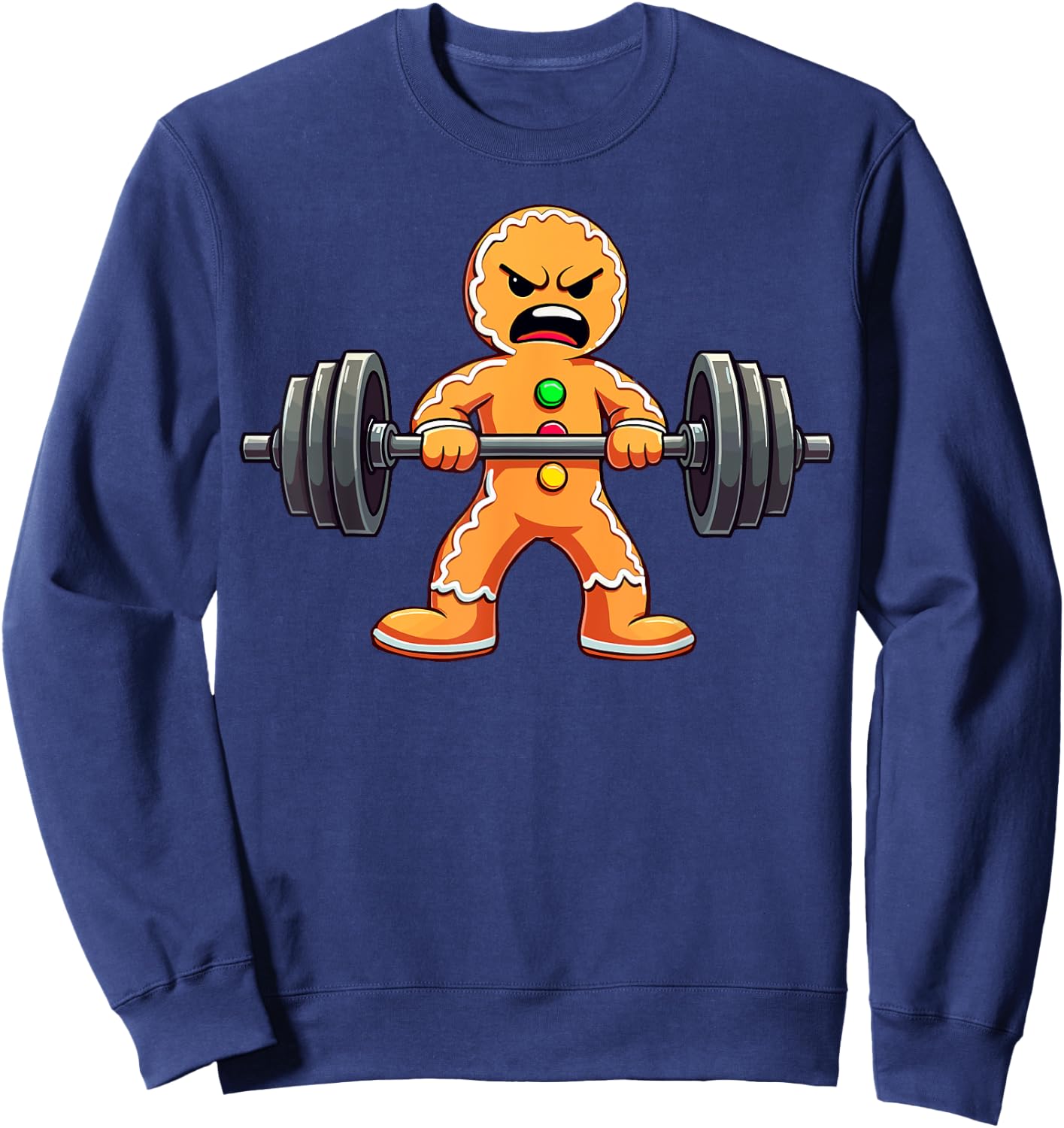 Gingerbread Weightlifter Christmas Powerlifting Xmas Gym Sweatshirt - Sweatshirt | Navy
