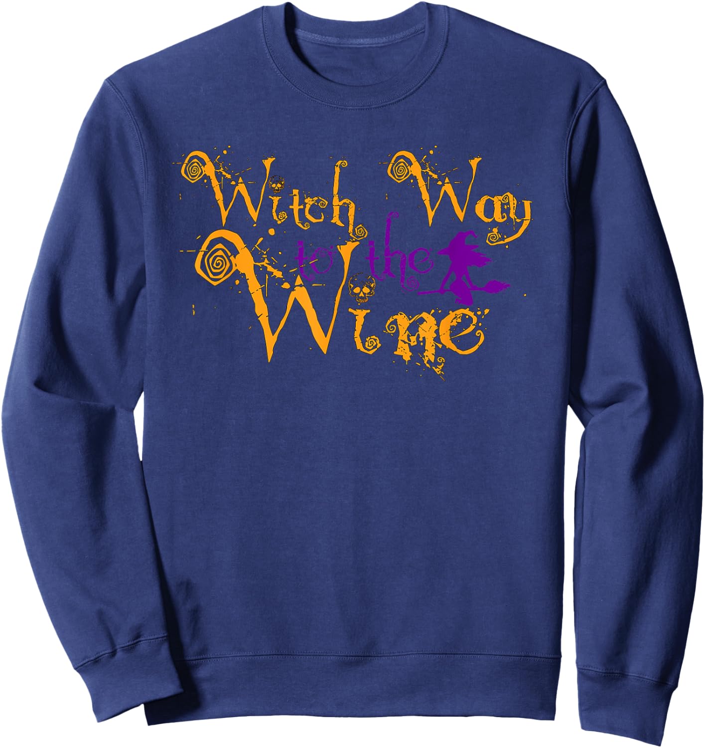 Witch way to the wine shirt Party Halloween Wine lover shirt Sweatshirt - Sweatshirt | Navy