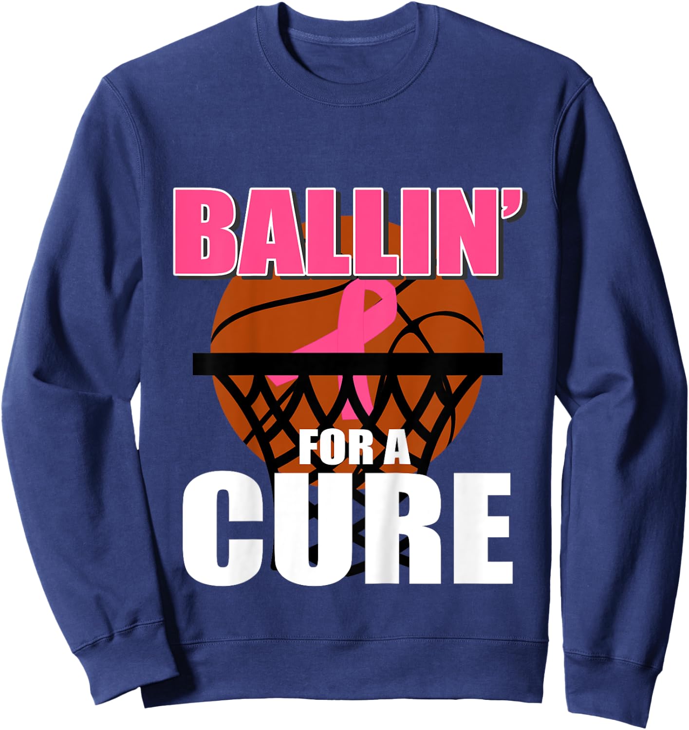 Kids Basketball Breast Cancer Pink Ribbon for Boys Girls Children Sweatshirt - Sweatshirt | Navy