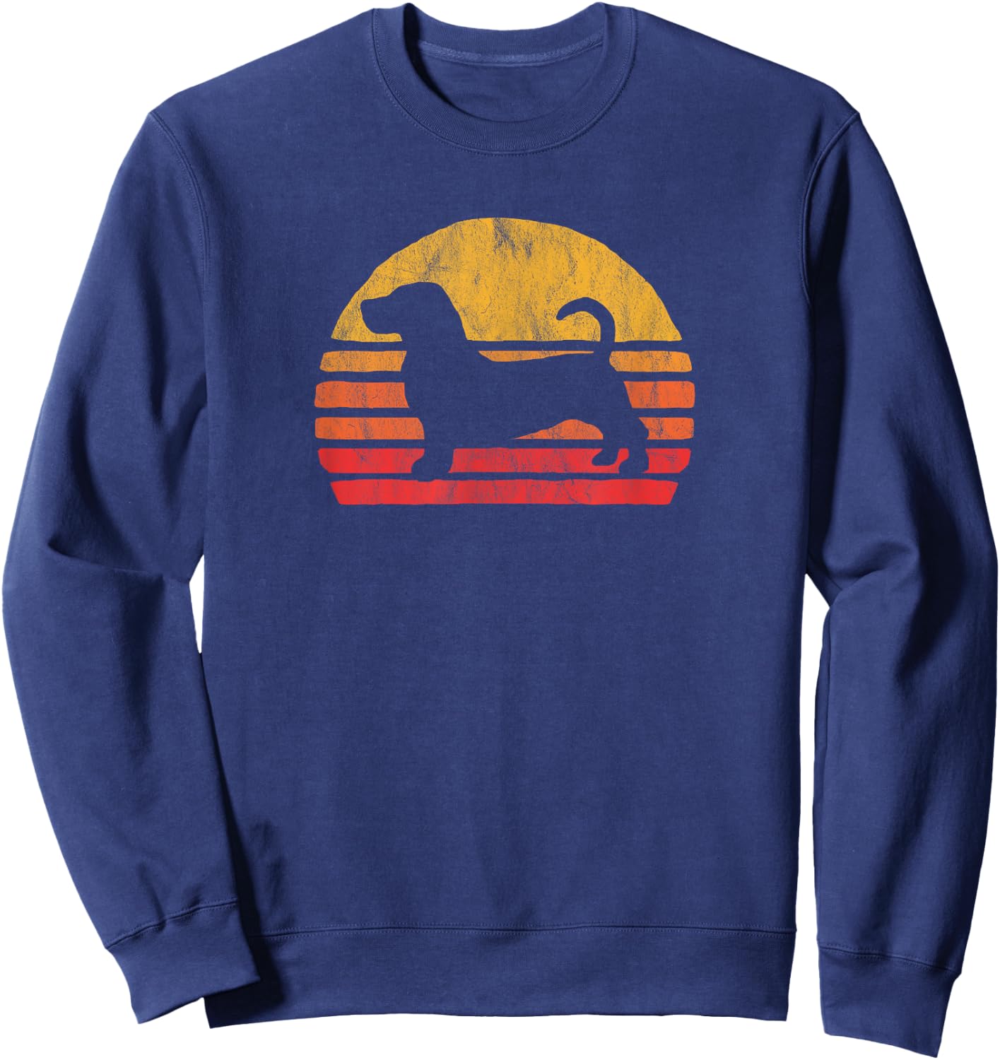 Retro Bassett Hound Sun - Vintage Dog Breed Design Women Kids Sweatshirt - Sweatshirt | Navy