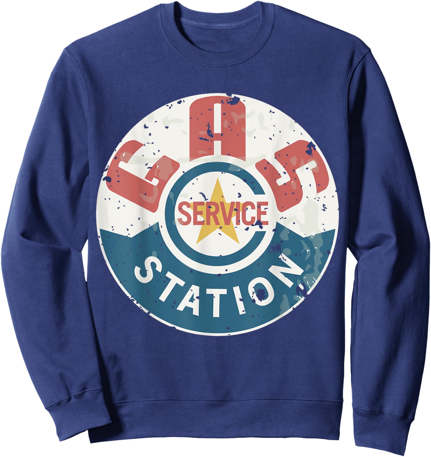 Vintage Gas Station (distressed shirts women & men) Sweatshirt - Sweatshirt | Navy