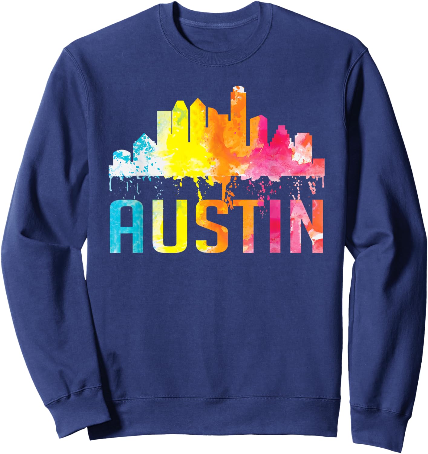 Austin Texas Watercolor Skyline Home State Souvenir Gift Sweatshirt - Sweatshirt | Navy