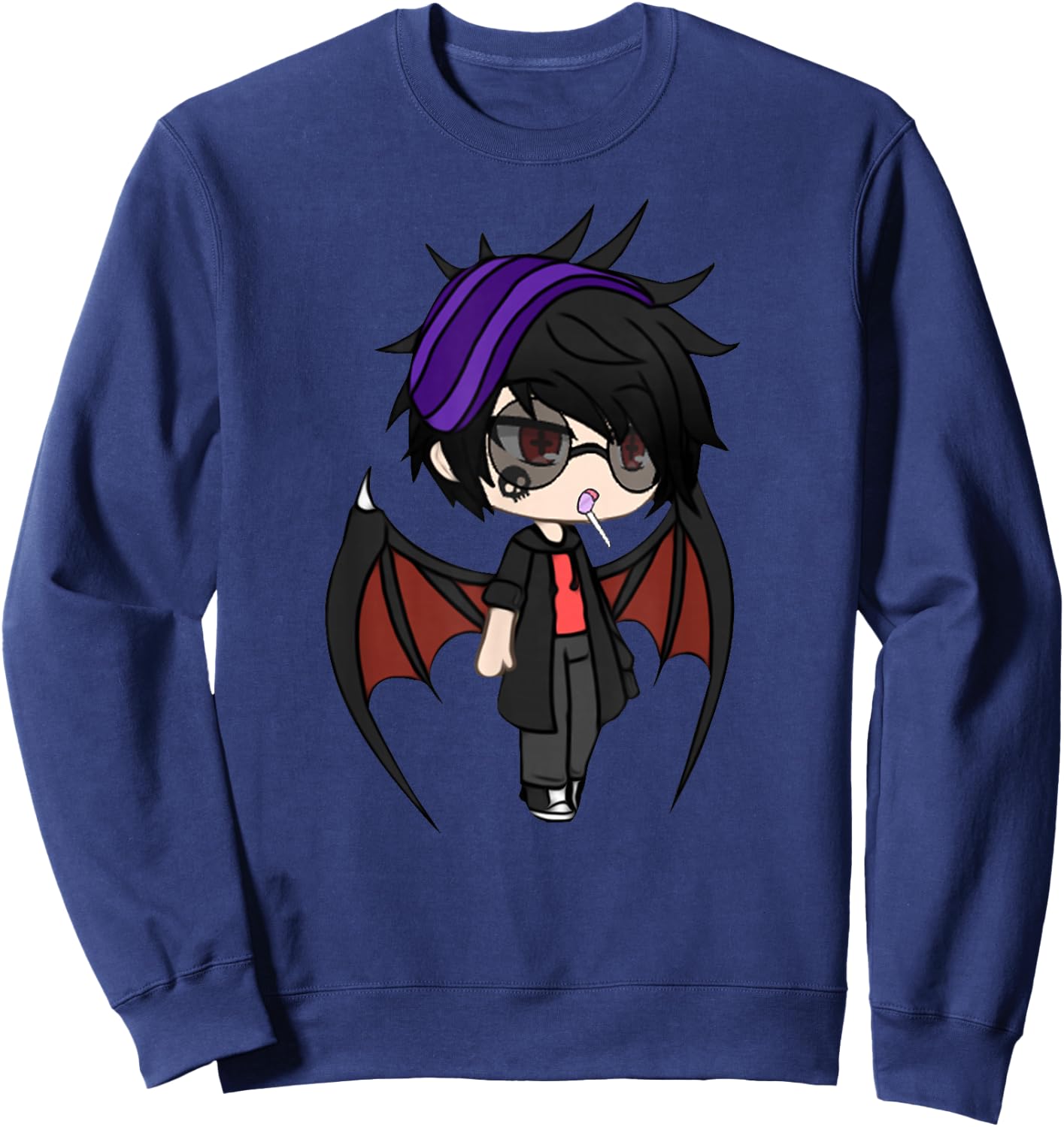 Cute Chibi style Kawaii Anime Vamp Boy with Vampire Wings Sweatshirt - Sweatshirt | Navy
