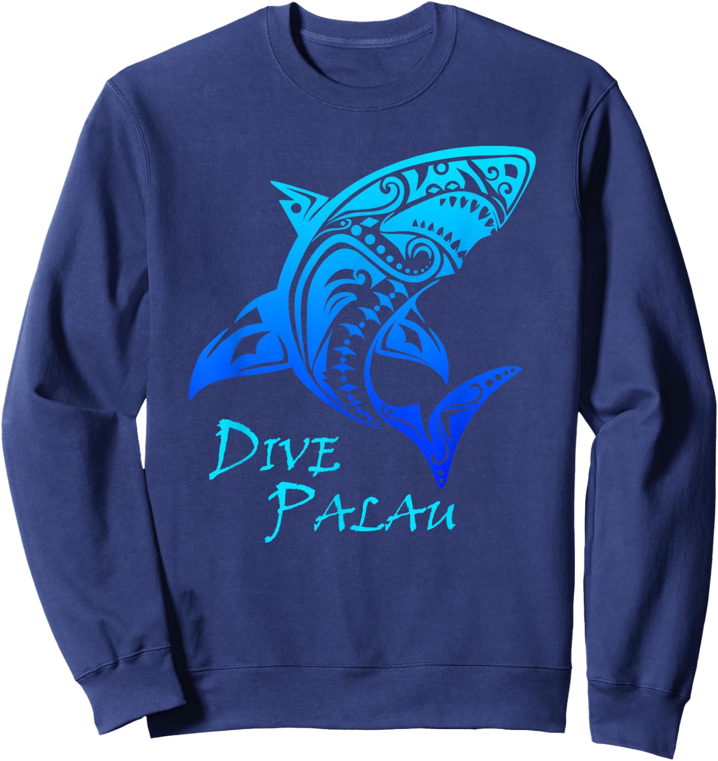 Dive Palau Vintage Retro Tribal Shark Vacation Sweatshirt - Sweatshirt | Navy