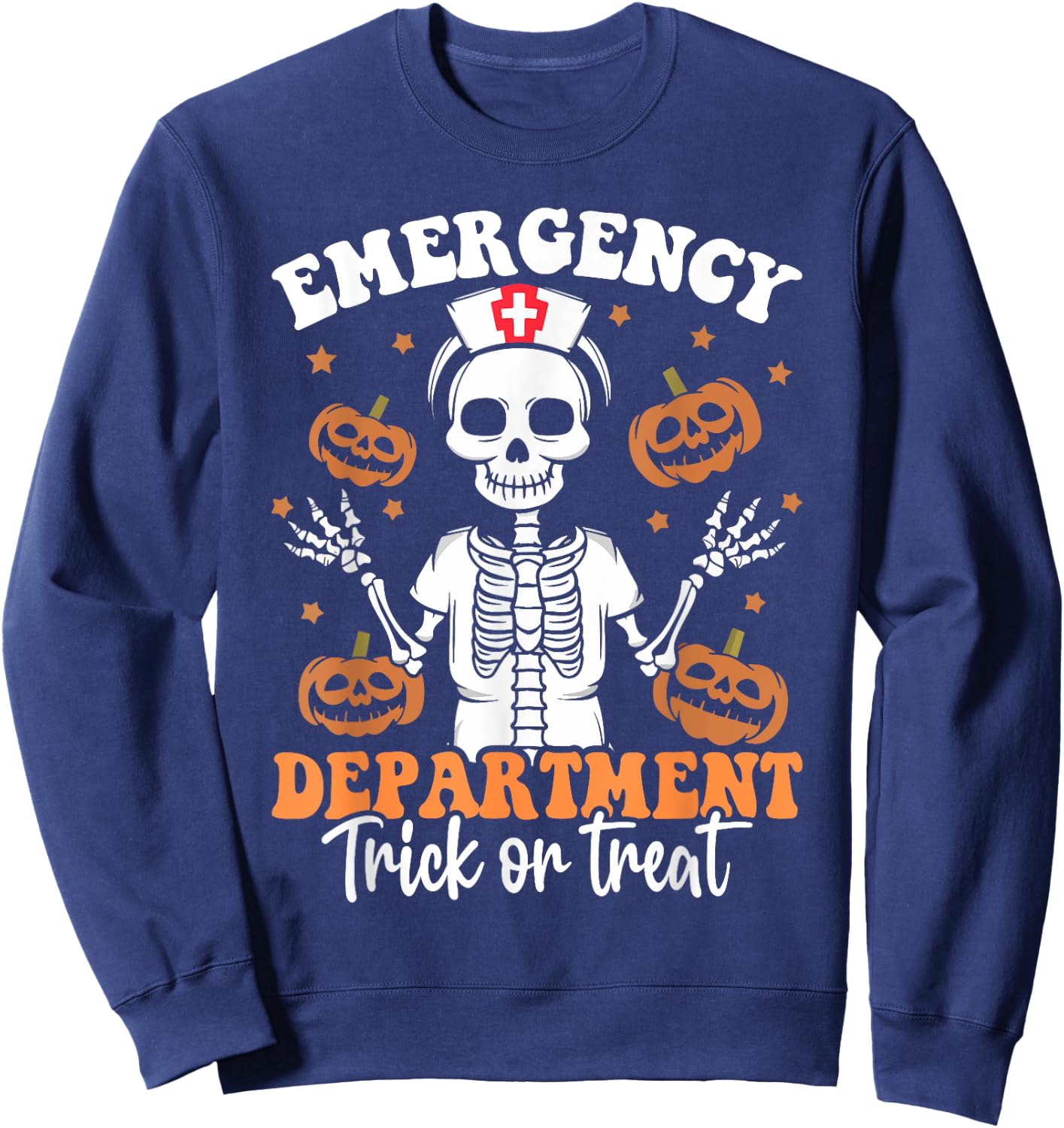 Emergency Department Skeleton ER Nurse Funny Halloween Sweatshirt - Sweatshirt | Navy