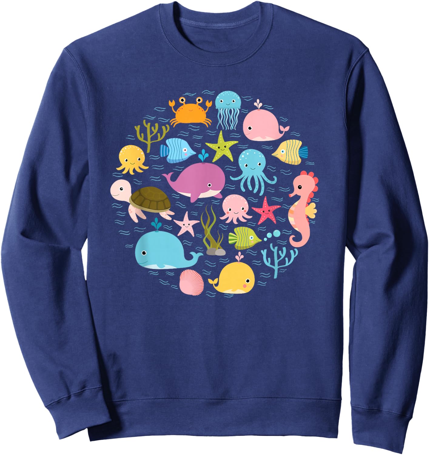 Sea Animal - Cute Ocean Shirt With Fish For Summer Sweatshirt - Sweatshirt | Navy