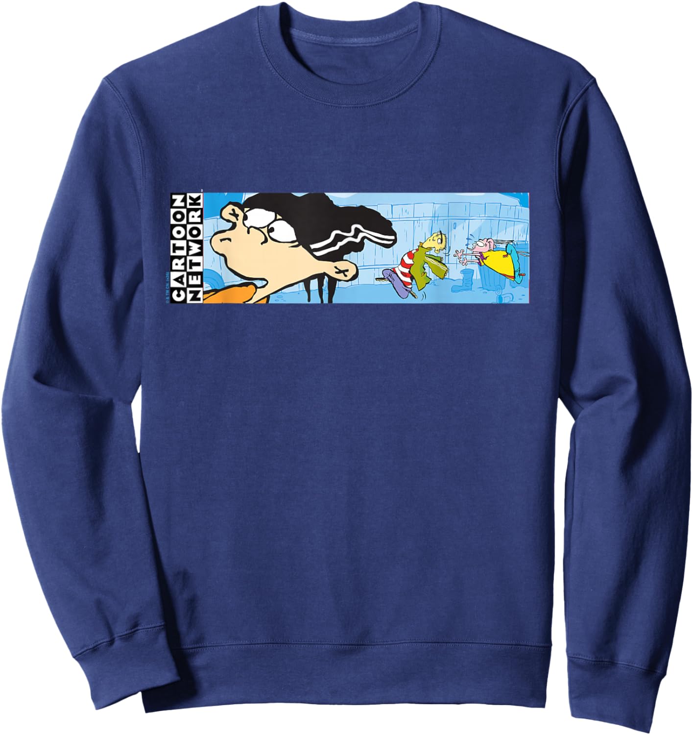 Ed EDD N Eddy Panoramic Scene Y2K Funny Cartoon Network Sweatshirt - Sweatshirt | Navy
