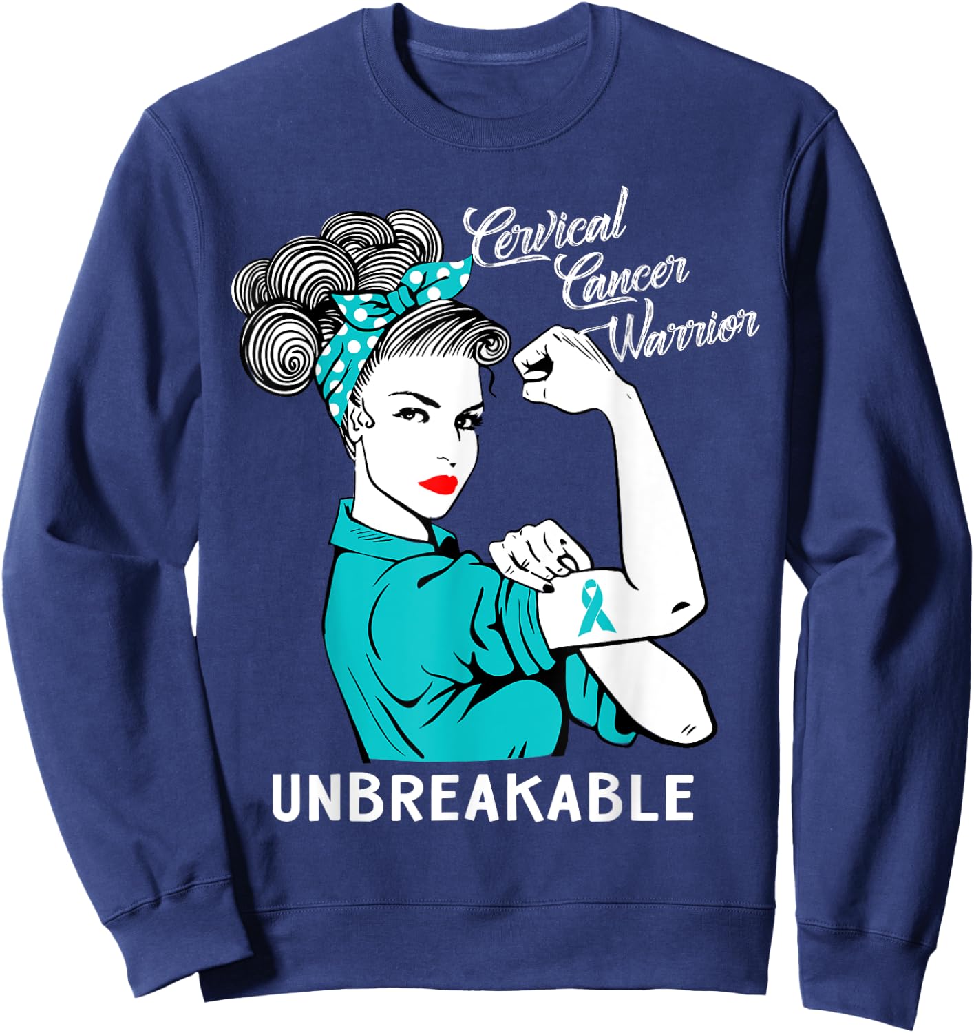 Cervical Cancer Warrior Unbreakable Awareness Gift Sweatshirt - Sweatshirt | Navy