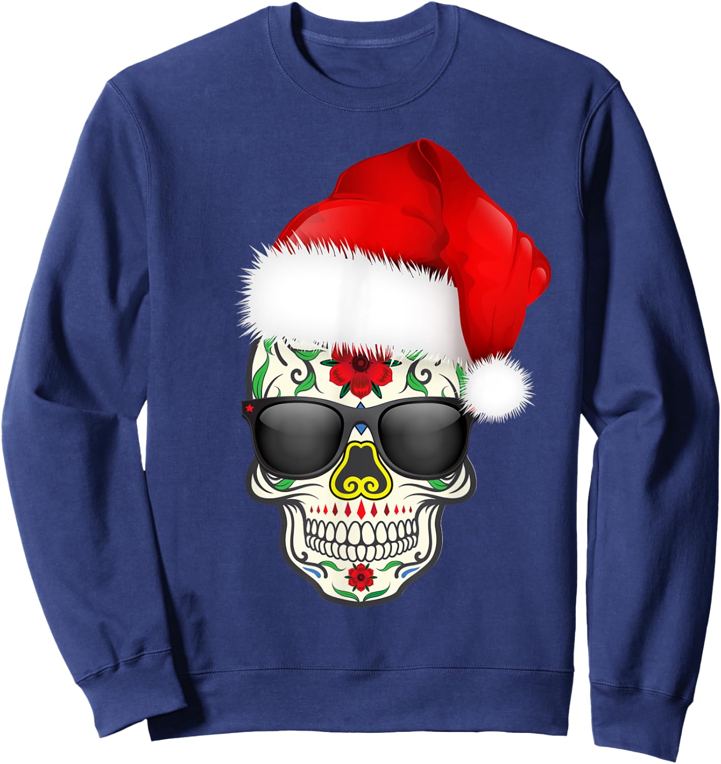 Christmas Hat Santa Day Of The Dead Sugar Skull Party Shirt Sweatshirt - Sweatshirt | Navy