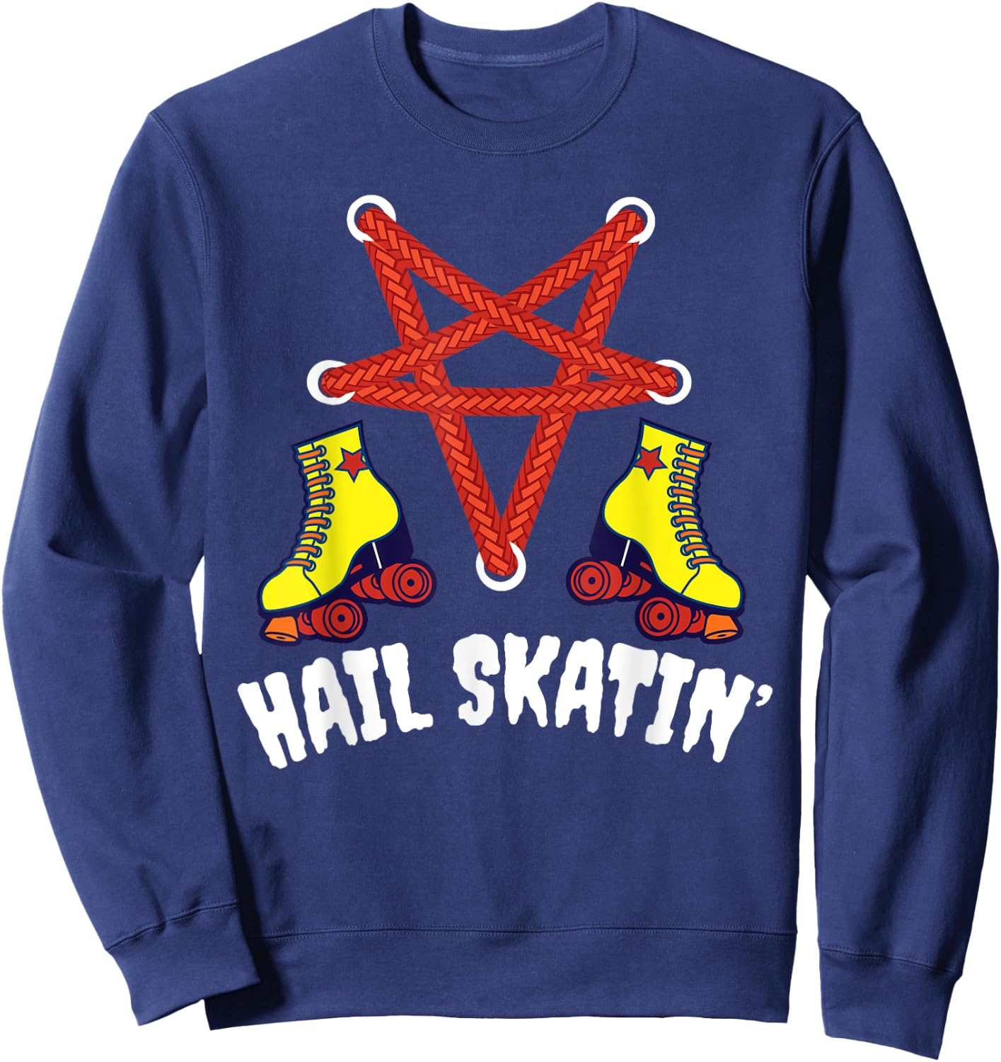 Hail Skatin' Vintage Satan Punk Skating Roller Derby Sweatshirt - Sweatshirt | Navy