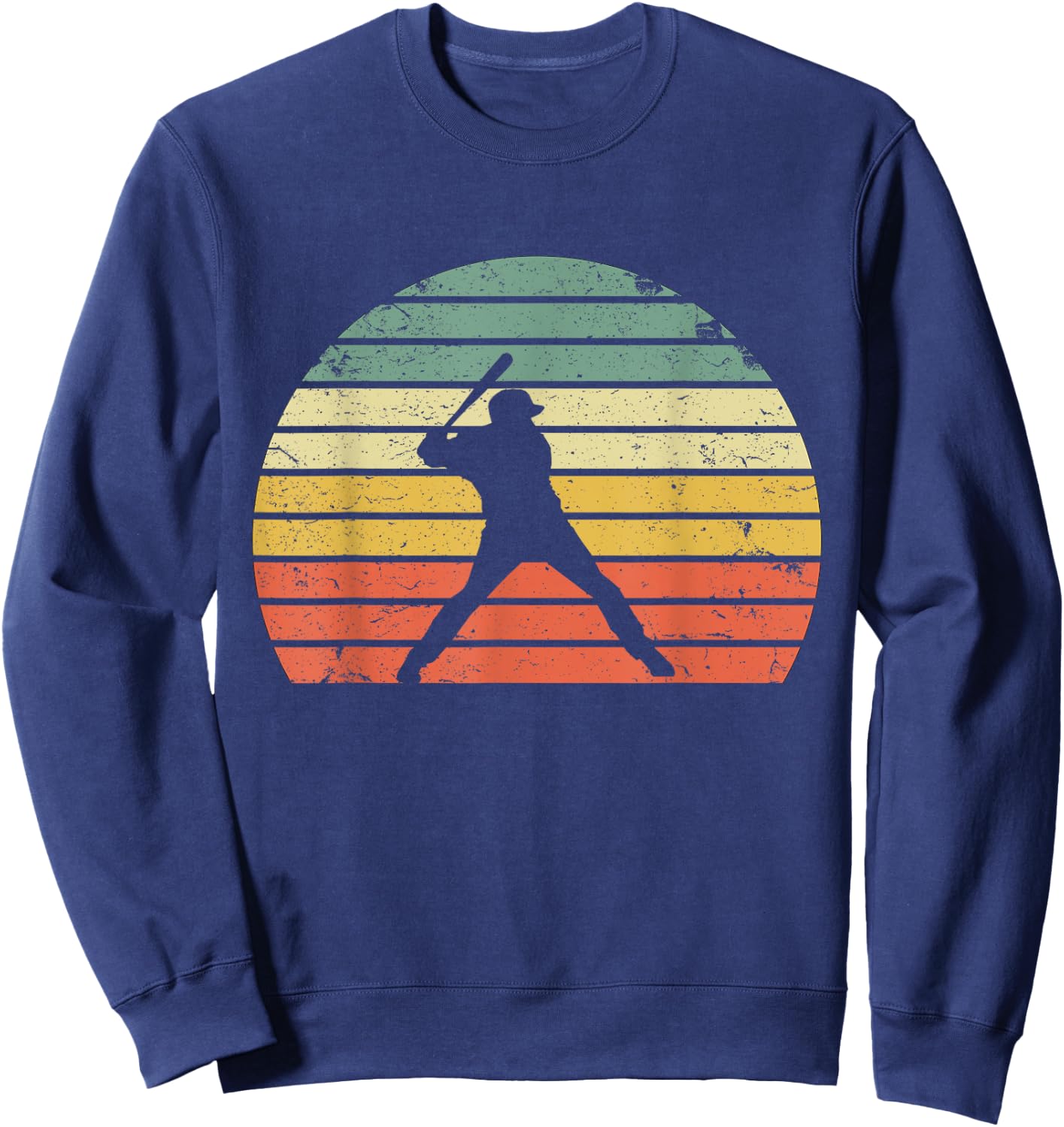 Vintage Baseball Shirt Batter Swinging Retro Sunset Sweatshirt - Sweatshirt | Navy