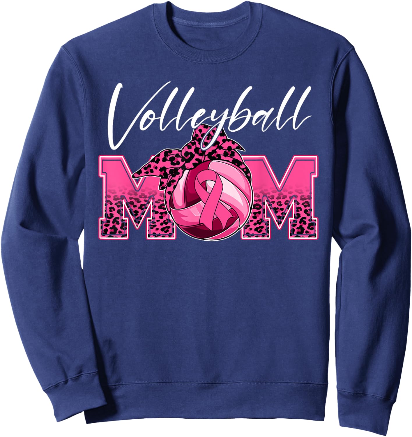 Volleyball Mom Breast Cancer Awareness Day Pink Ribbon Women Sweatshirt - Sweatshirt | Navy