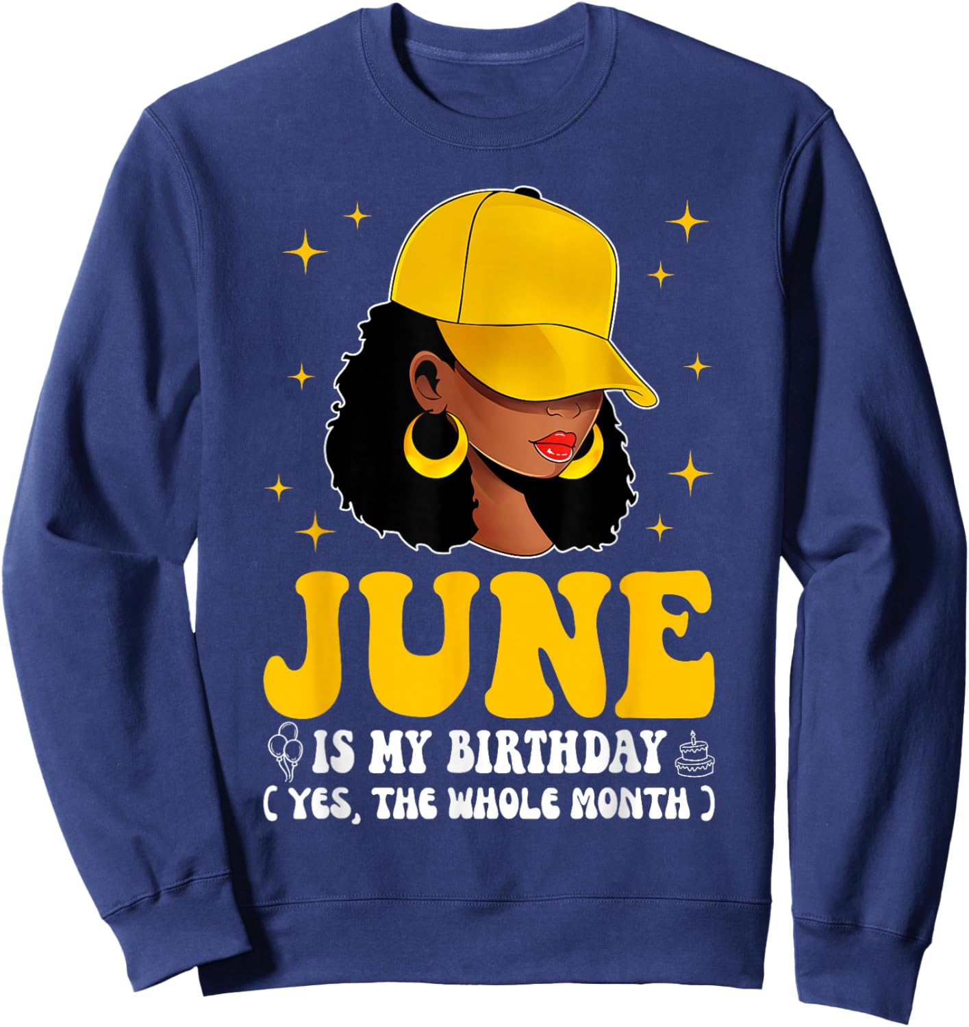 June Birthday African American Afro Girl Black Woman Sweatshirt - Sweatshirt | Navy