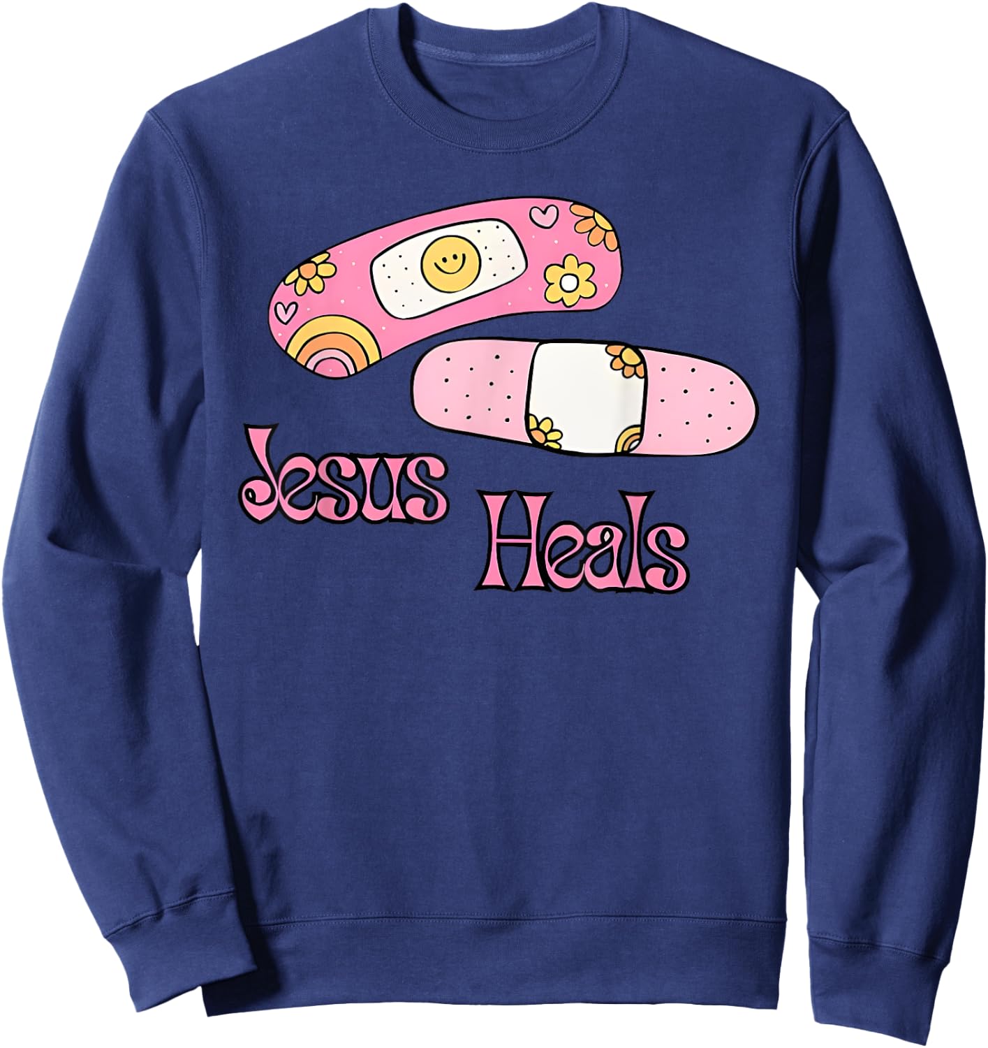 Jesus Heals Print Bandages Bandaids Sweatshirt - Sweatshirt | Navy