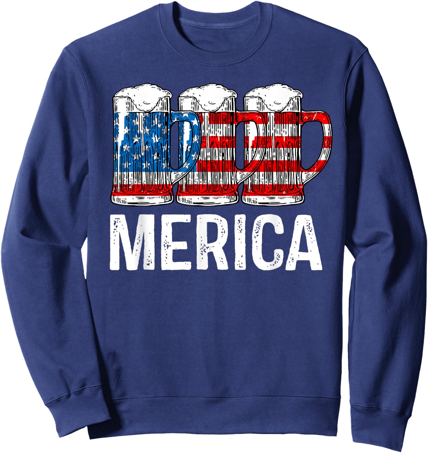 Merica Beer American Flag T shirt 4th of July Shirt Gift Men Sweatshirt - Sweatshirt | Navy