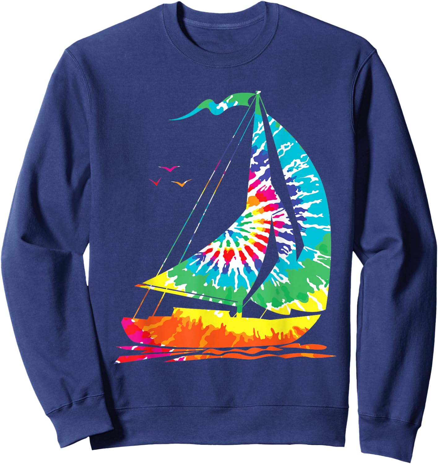 Fun Sailing Hippie Rainbow Tie Dyeing Sailing Boat Sweatshirt - Sweatshirt | Navy