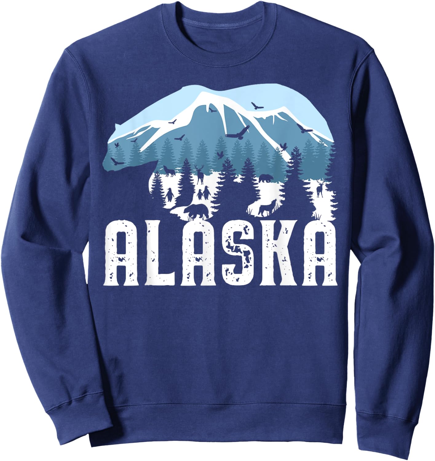 Alaska T Shirt Polar Bear Wild Animal Snow Mountain & Nature Sweatshirt - Sweatshirt | Navy