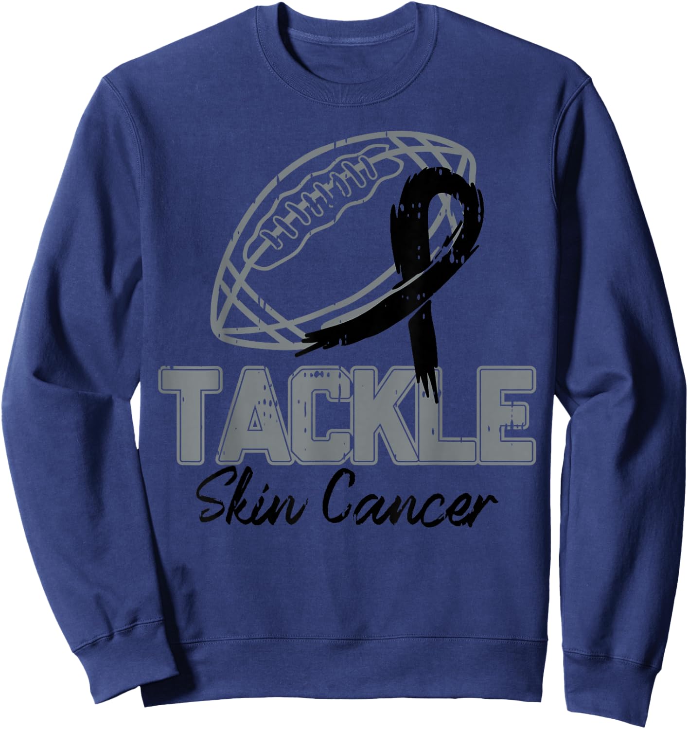 Tackle Melanoma Skin Cancer Awareness Football Black Ribbon Sweatshirt - Sweatshirt | Navy