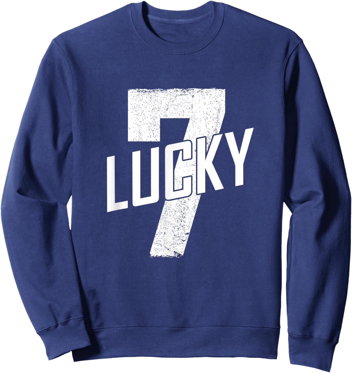 Lucky Seven Distressed In White Lucky Number 7 Sweatshirt - Sweatshirt | Navy