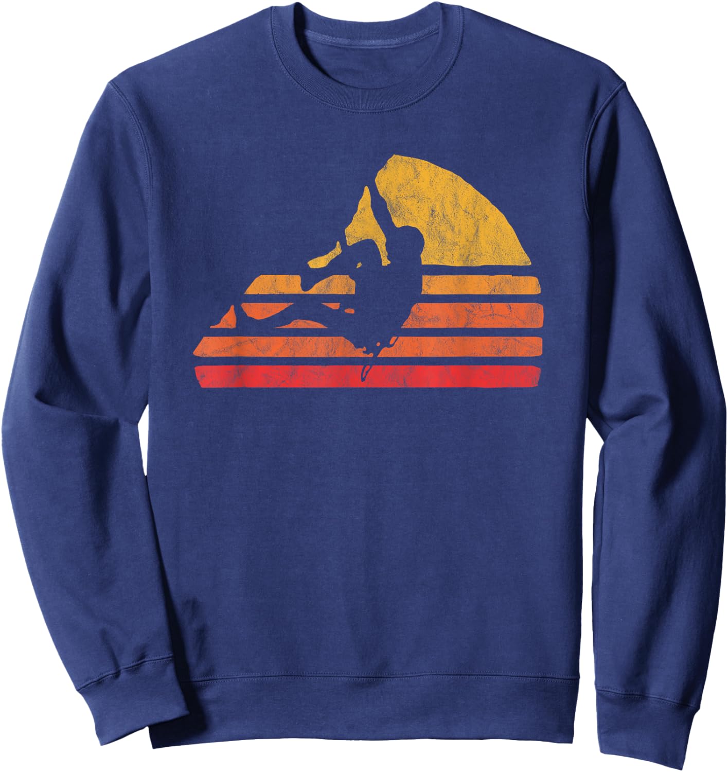 Bouldering Distressed Retro Rock Climbing 80's Sun Graphic Sweatshirt - Sweatshirt | Navy