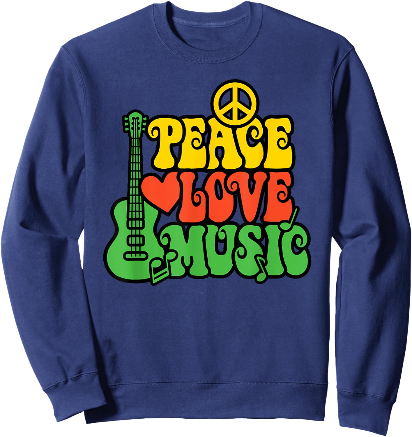 PEACE LOVE MUSIC Reggae Guitar for Everyone Sweatshirt - Sweatshirt | Navy