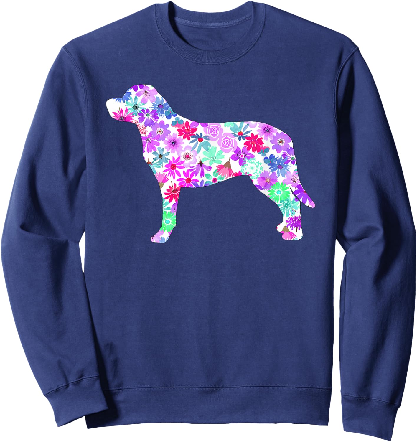Colorful Watercolor Art Floral Flower Labrador Retriever Sweatshirt - Sweatshirt | Navy