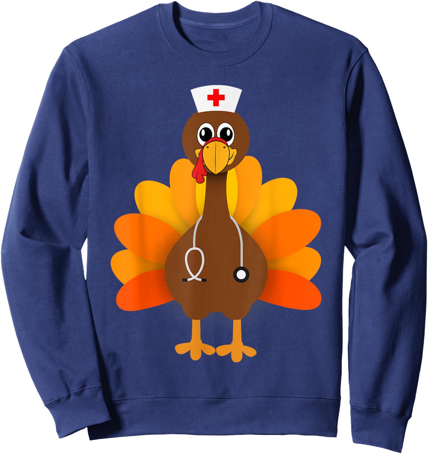 Thanksgiving Scrub Tops Women Turkey Nurse Holiday Nursing Sweatshirt - Sweatshirt | Navy