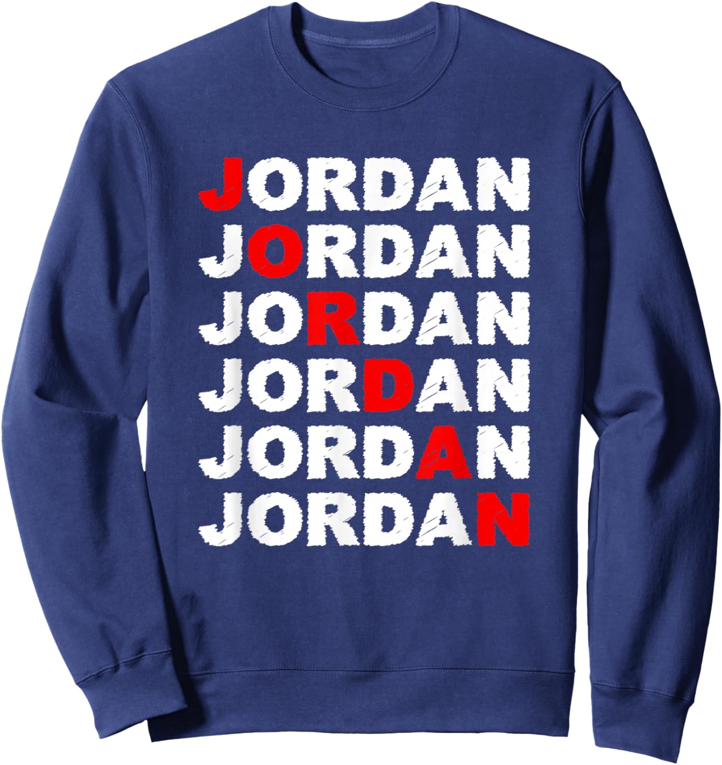 Name Jordan Distressed Typography Diagonal Design Sweatshirt - Sweatshirt | Navy