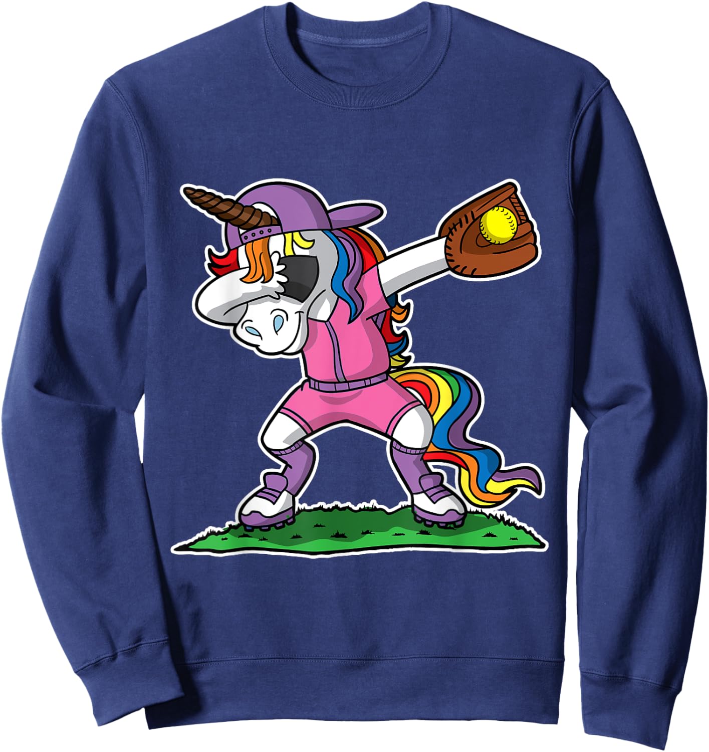 Dabbing Unicorn Softball Girls Women Kids Youth Toddler Teen Sweatshirt - Sweatshirt | Navy