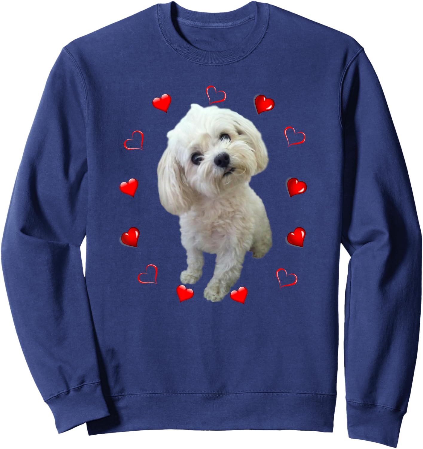 Maltese Dog Lover Puppy Owner Maltipoo Mix Fans Hearts Sweatshirt - Sweatshirt | Navy