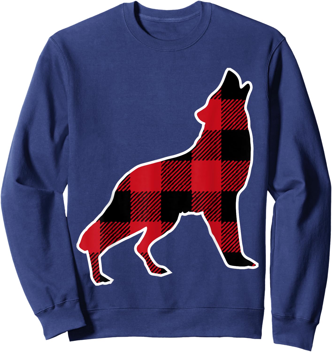Wolf Family | Red Plaid Buffalo Matching Family Pajama Sweatshirt - Sweatshirt | Navy